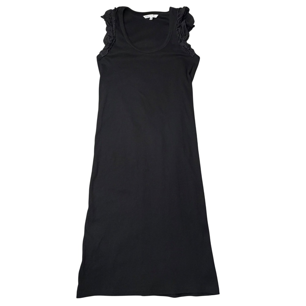 HATCH Black Ribbed Ruffle Sleeve Maternity Midi Dress Large Cotton Blend RN17730 - Picture 2 of 9
